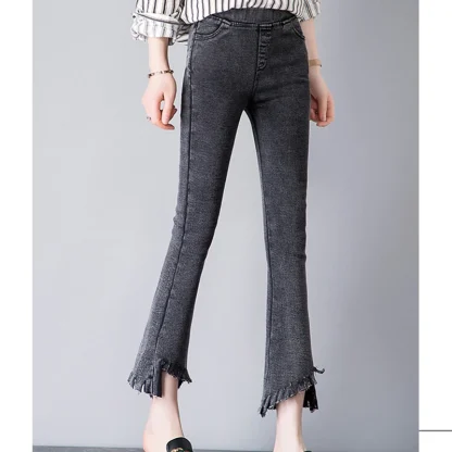 High-waist Frayed Hem Flare Pants