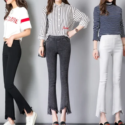 High-waist Frayed Hem Flare Pants - Image 6