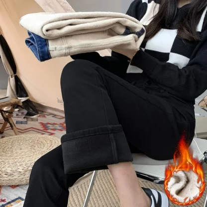 High-waist Denim Fleece Flare Pants - Image 5