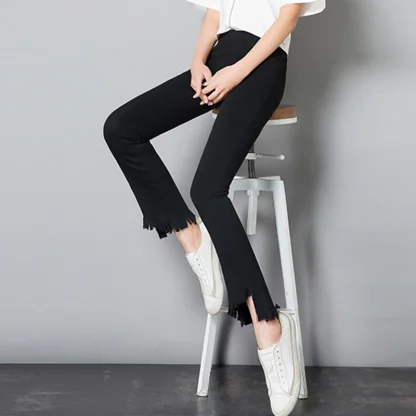 High-waist Frayed Hem Flare Pants - Image 4